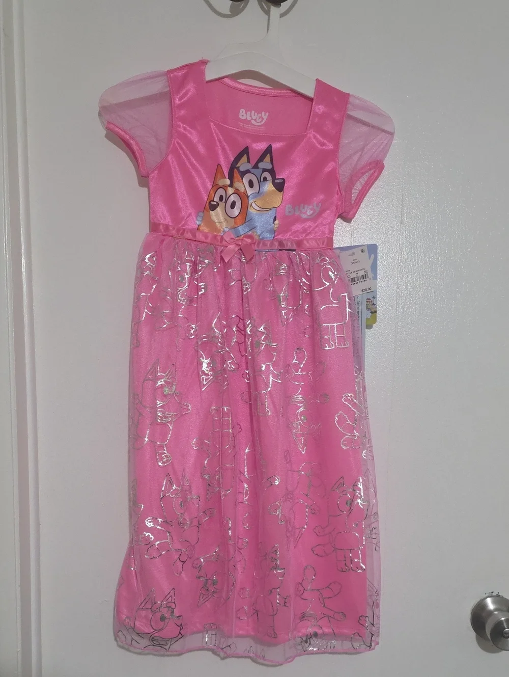 Disney Pink Bluey Girls' Nightgown with Sheer Sleeves